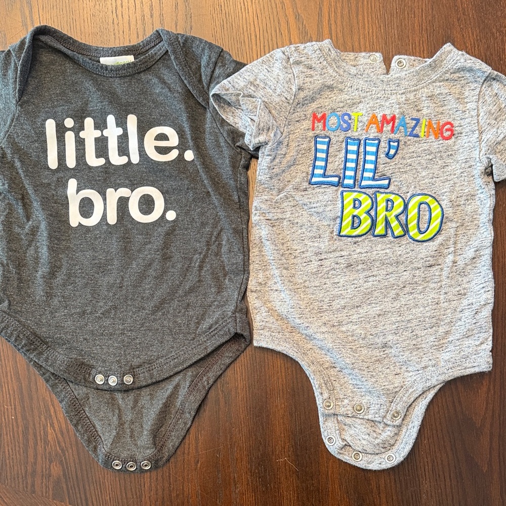 Baby Boy Little Brother Onesie Set 3-6 Months Gray Bodysuits 2 Pack